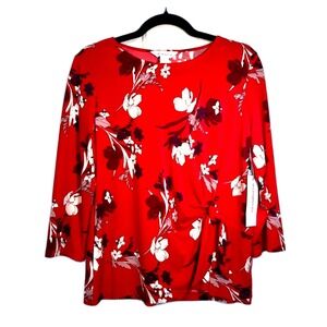 Liz Claiborne Side Tie Blouse Cabaret‎ Red Floral Size Small NWT Business Casual
